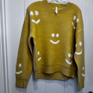 Cozy Mustard Smiley Face Sweater
